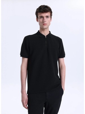 Fabrika Jakarlı Siyah Erkek Polo T-Shirt F6SM-TST 2980
