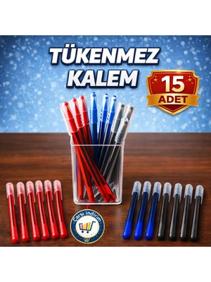 Büro Tükenmez Kalem 15 Adet (5 Mavi, 5 Kırmızı, 5 Siyah)