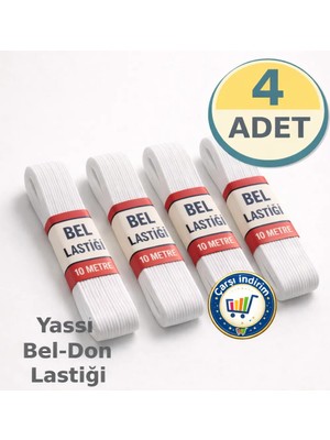 Nistabolje 4 Adet Beyaz Geniş Yassı Lastik Bel Paça Don Lastiği 40 Metre Polyester Malzeme
