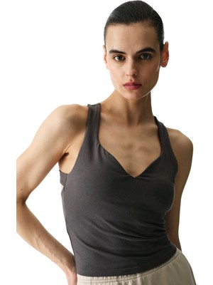 Penti Haki Sırtı Büzgülü Kalp Yaka Pamuk Modal Karışımlı Üst