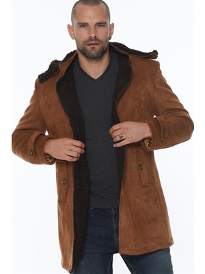 Dewberry PLT8399 Dewberry Süet Görünümlü Erkek Palto-Açık Camel