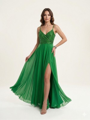 Centilmen Doridorca Önü Yırtmaçlı Pul Payetli Elbise 5045