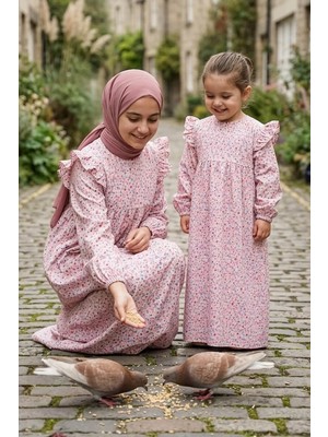 Betül Akbay Kız Çocuk Tesettür Elbise – Amine Model Viskon Pamuklu Tam Boy Pembe