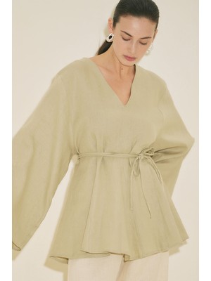 Manuka %100 Keten Volümlü Tunik Adaçayı