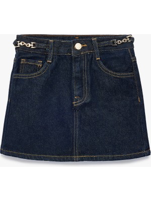 Koton Pamuklu A Kesim Cepli Yırtmaç Detaylı Denim Etek