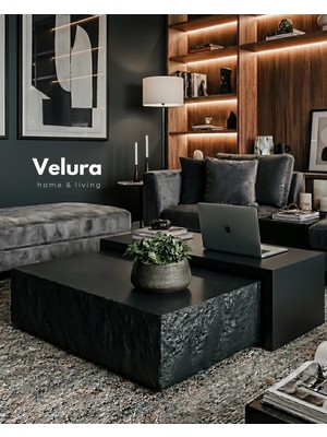 Velura Home & Living Nora Orta Sehpa - Siyah Taş & Siyah Ahşap