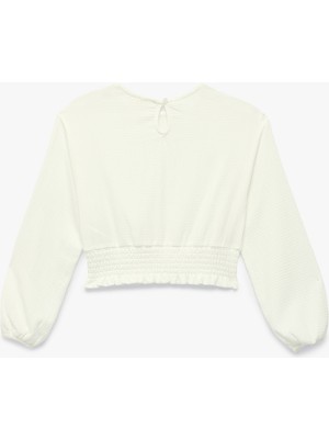 Koton Beli Lastikli Dantel Detaylı Bisiklet Yaka Uzun Kollu Crop Bluz