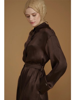 Armine Kupra Gömlek Elbise Kahverengi