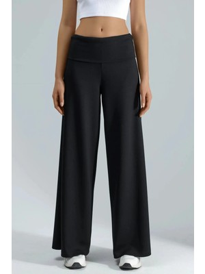 Hiccup Kadınlar Modal Touch Kıvrık Belli Palazzo Pantolon Siyah