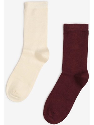 Bolero Kadın Dikişsiz 2'li Bambu Çorap Bordo Krem