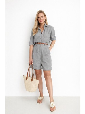 Barbora Gömlek Şort Ikili Keten Takım Yazlık