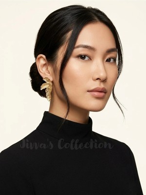 Jivva's Collection Lüks Tasarım Yaprak Figürlü Altın Rengi Küpe