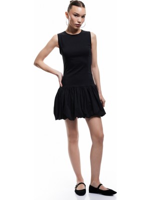 Koton U Yaka Slim Fit Kolsuz Mini Balon Elbise