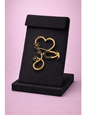 Mdm Style Gold Kalp Stetoskop Broş