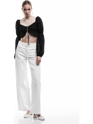 Koton Balon Kol Bağlamalı Yaka Uzun Kollu Fisto Crop Bluz