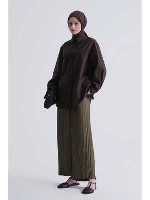 Armine Kırışık Efektli Pantolon Yağ Yeşili