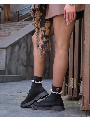 Bolero Kadın Dantelli Nakışlı Kısa Çorap Siyah