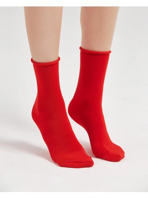 Bolero Kadın Roll Top Lastiksiz Bambu Çorap Kırmızı