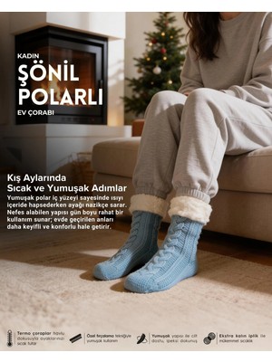 Bolero Kadın Şönil Içi Polarlı Ev Çorabı Mavi