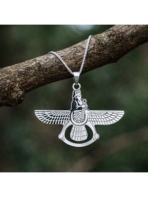 Paslanmaz Çelik Faravahar Sembolü Ahura Mazda Kolye