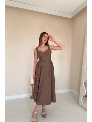 Miracotton Vizon Yanları Büzgülü Göğüs Kuplu Elbise