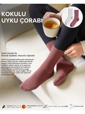 Bolero Kadın Gül Kokulu 2'li Uyku Çorabı Gül Kurusu Beyaz