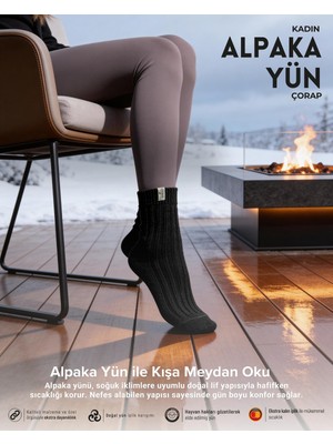 Bolero Kadın Alpaka Yün Çorap Siyah