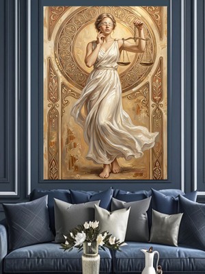 Artmeg Adalet Terazisi Tutan Themis Illüstrasyonu Dekoratif Kanvas - Mdf Ahşap Tablo