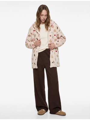 Koton Kapüşonlu Uzun Kollu Baskılı Fermuarlı Oversize Sabahlık