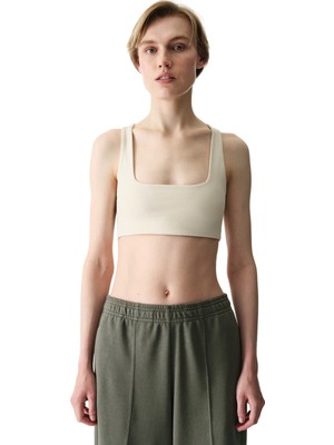 Penti Açık Bej Sırtı Büzgülü Çıkarılabilir Pedli Pamuk Modal Karışımlı Spor Sütyeni