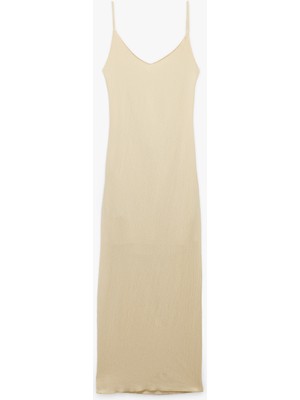 Koton Ip Askılı Sırt Detaylı V Yaka Astarlı Bürümcük Uzun Elbise