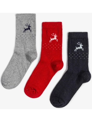 Bolero Kadın Lüks 3'lü Angora Yün Çorap Geyik Desen