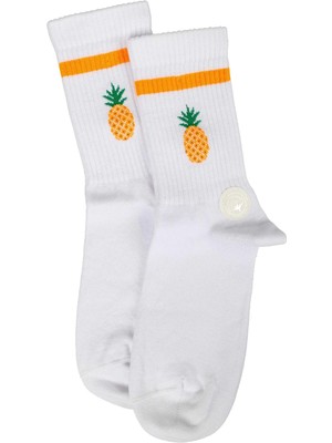 Bolero Kadın Ananas Desenli Fitilli Çorap Beyaz