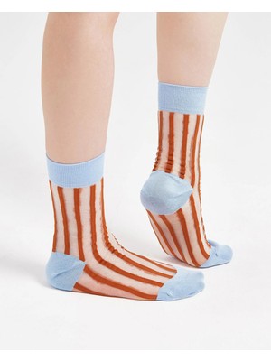 Bolero Kadın Japon Kore Tarzı Transparan Çorap Turuncu Çizgili