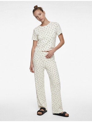 Koton Kısa Kollu Bisiklet Yaka Kalp Desenli Pamuklu Pijama Takımı