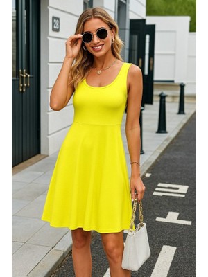 Miracotton Kadın Askılı Yuvarlak Yaka Kısa Viskon Elbise