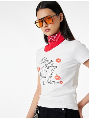 Koton Slim Fit Kısa Kollu Baskılı Bisiklet Yaka Pamuklu Tişört