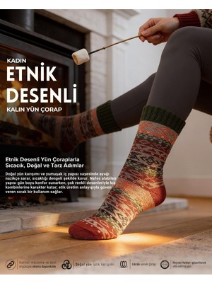 Bolero Kadın Etnik Desenli Kalın Yün Çorap