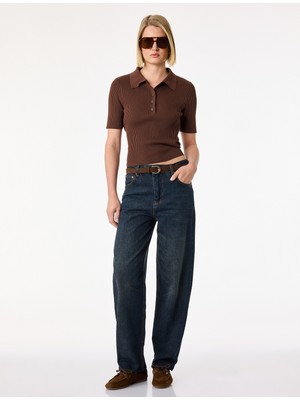 Koton Pamuklu Düğmeli Cepli Normal Bel Düz Paça Denim Pantolon - Tapered Fit Jean