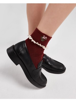 Bolero Kadın Dantelli Nakışlı Çorap Bordo