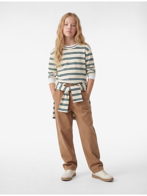 Koton Pamuklu Bisiklet Yaka Uzun Kollu Çizgili Tişört