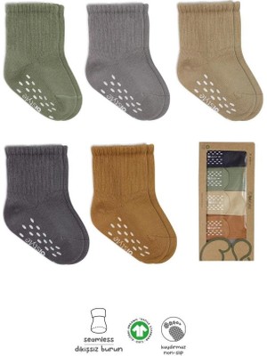 Belle Fusion Mey Ithalat®   5'li Penye Kaymaz Düz Soket Çorap 10121 Yeşil