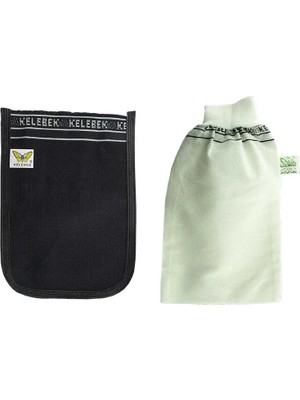 Kelebek Kalın Siyah ve Beyaz Hamam Kesesi 25x17 cm 2 Adet Orta Kalınlıkta Kullanım İçin