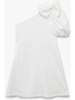 Koton Fiyonk Detaylı Karpuz Kollu Tek Omuz Elbise