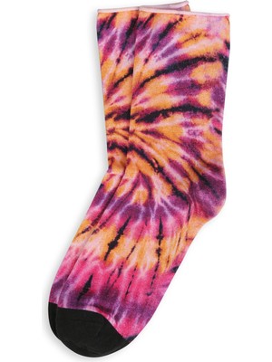 Mudomay Kadın Roll Top Lastiksiz Batik Desen Mor