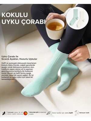 Bolero Kadın Okaliptus Kokulu 2'li Uyku Çorabı Yeşil Krem