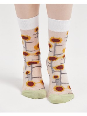 Bolero Kadın Japon Kore Tarzı Transparan Çorap Ayçiçeği Desenli