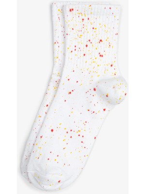 Bolero Kadın Batik Boyama Desen Çorap Beyaz