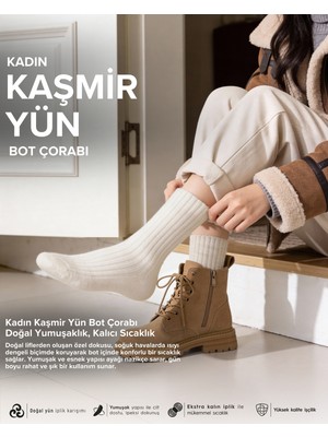 Bolero Kadın Kaşmir Yün Bot Çorabı Ekru