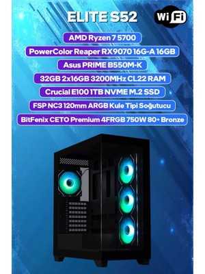 Game Garaj Elite S52 Amd R7 5700 32GB Ram 1tb SSD RX9070 Freedos Oyuncu Oem Paket